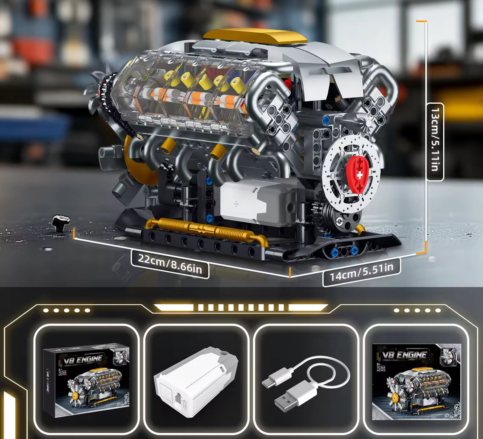 Lamborghini | Motorized V8 Engine | 692PCS